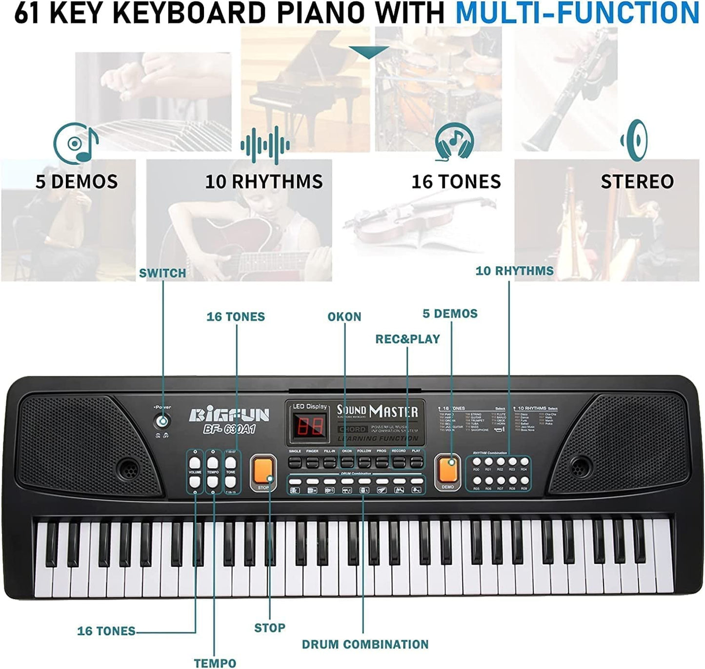 Electronic Piano Keyboard with LCD Display 61 Key